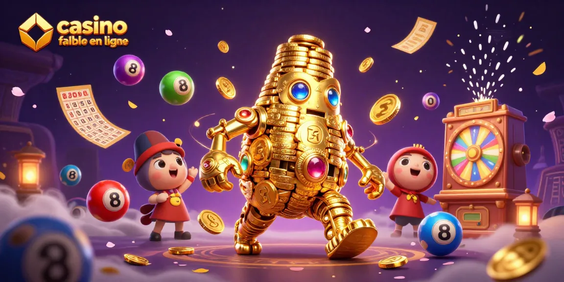 Découvrez casino fiable en ligne avec un golem d'or entouré de loteries et de jeux dynamiques.