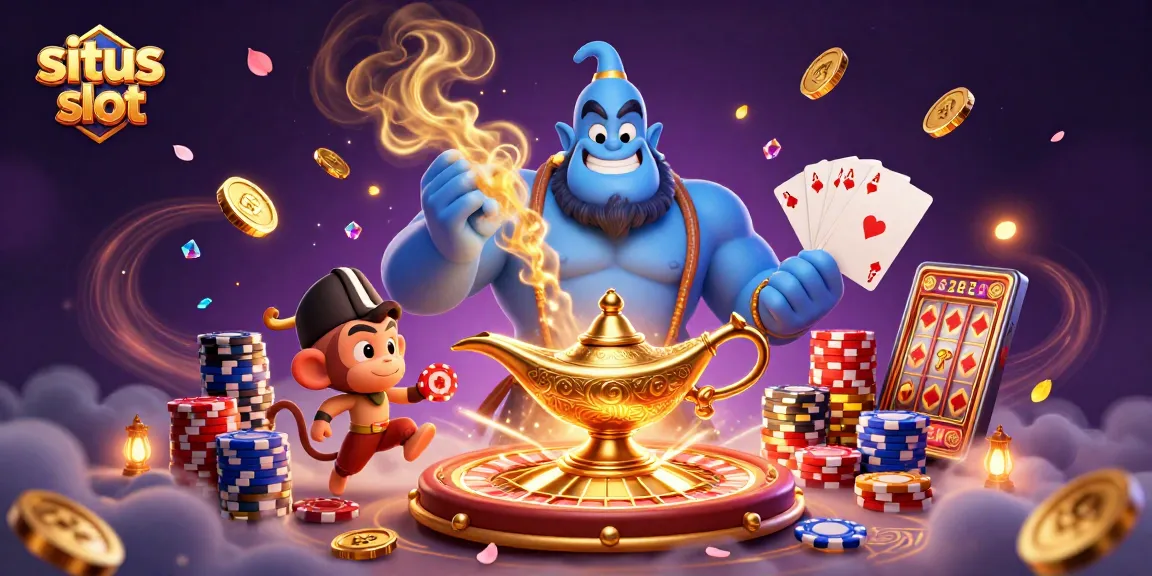 Menyaksikan situs slot dengan peluang menang di tengah koin emas dan batu permata berkilauan.