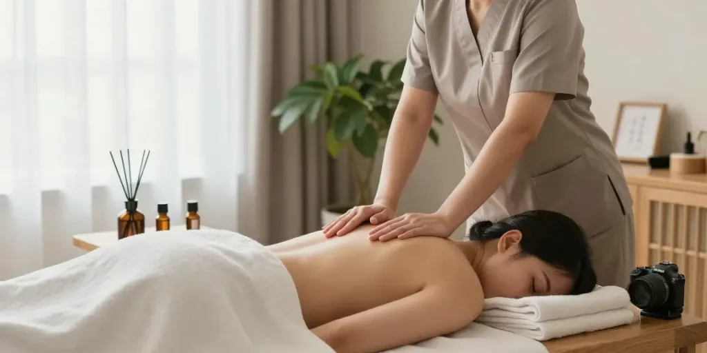 Expert therapist providing 관악구출장마사지 in a serene home environment, showcasing relaxation and wellness.