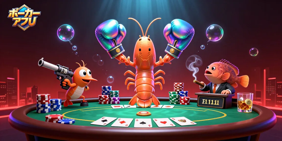 ポーカーアプリのゲームでの戦略を見せる3Dイラスト、活気に満ちたシーンを体験している。