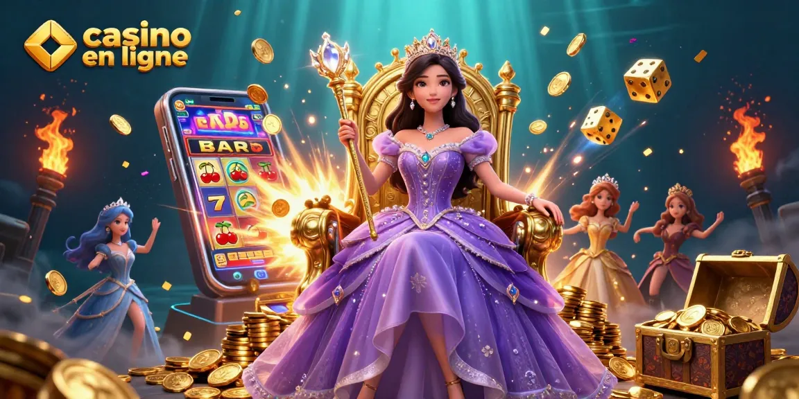 Découvrez l'excitation du casino en ligne à travers une illustration 3D enchanteresse débordante d'éléments de chance et de richesse.