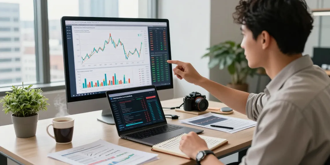 Investor analyzing 5starsstocks.com materials trends and stock performance in a modern office.
