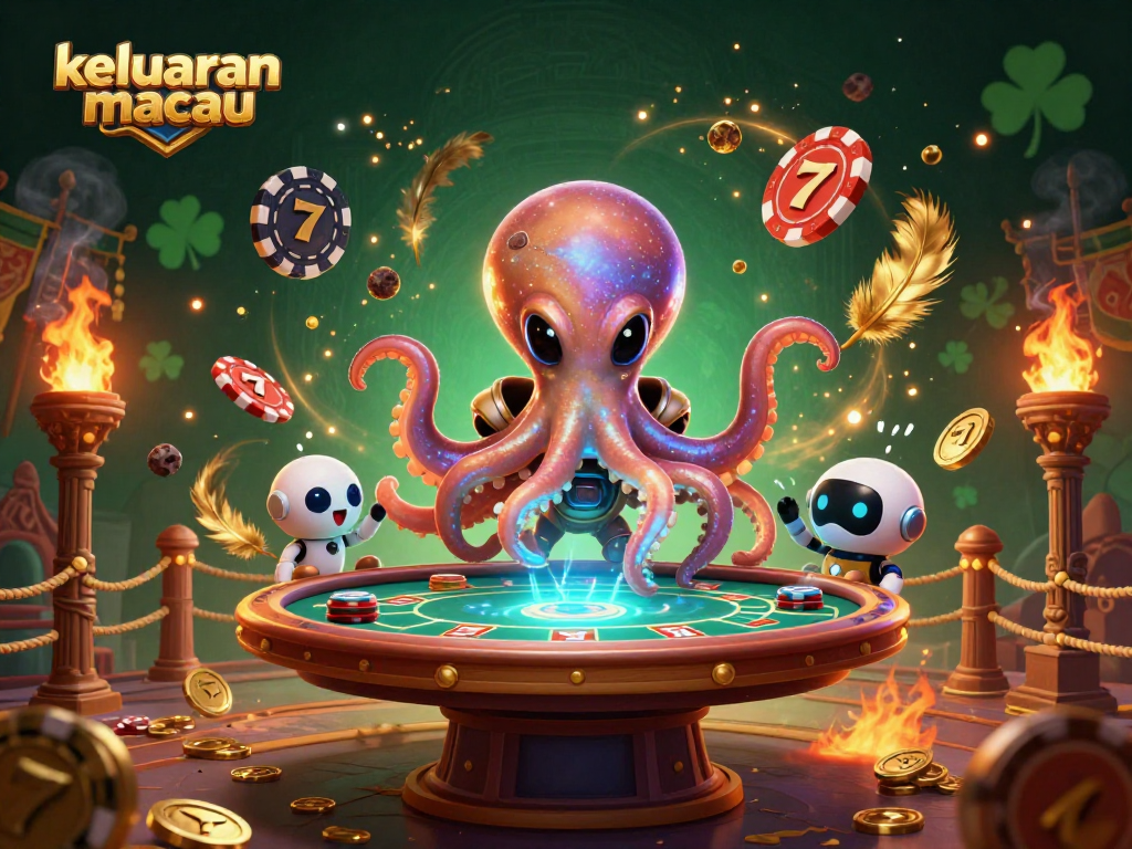 Engage in keluaran macau excitement with a vibrant poker scene featuring colorful characters and action-packed elements.