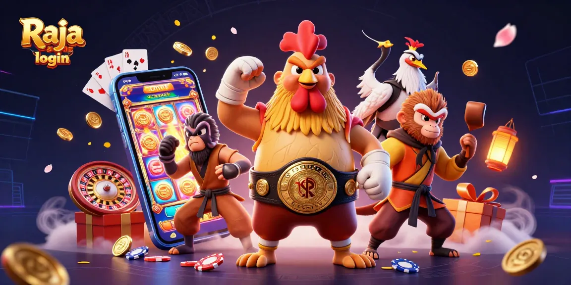 Engage in Raja game login with an exciting scene featuring vibrant casino elements and dynamic characters.