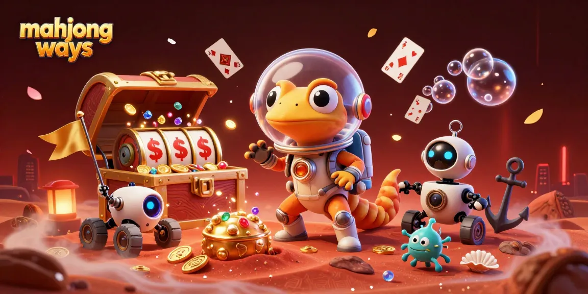 Experience mahjong ways with a vibrant scene of Martian gecko exploring a golden casino.