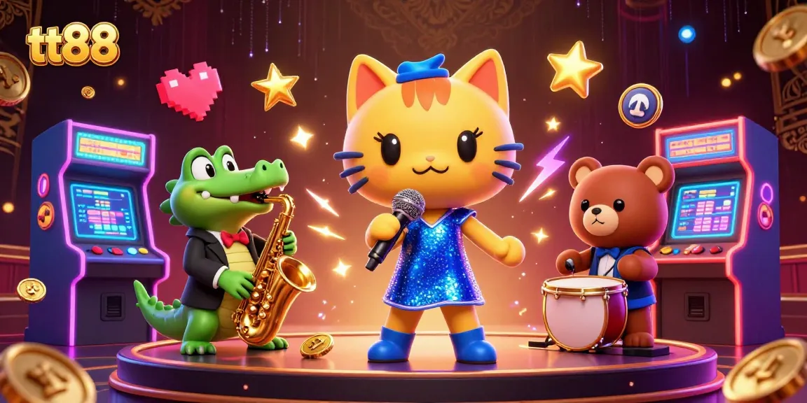 Experience the excitement of tt88 casino with a lively scene featuring cartoon characters and glowing gaming elements.