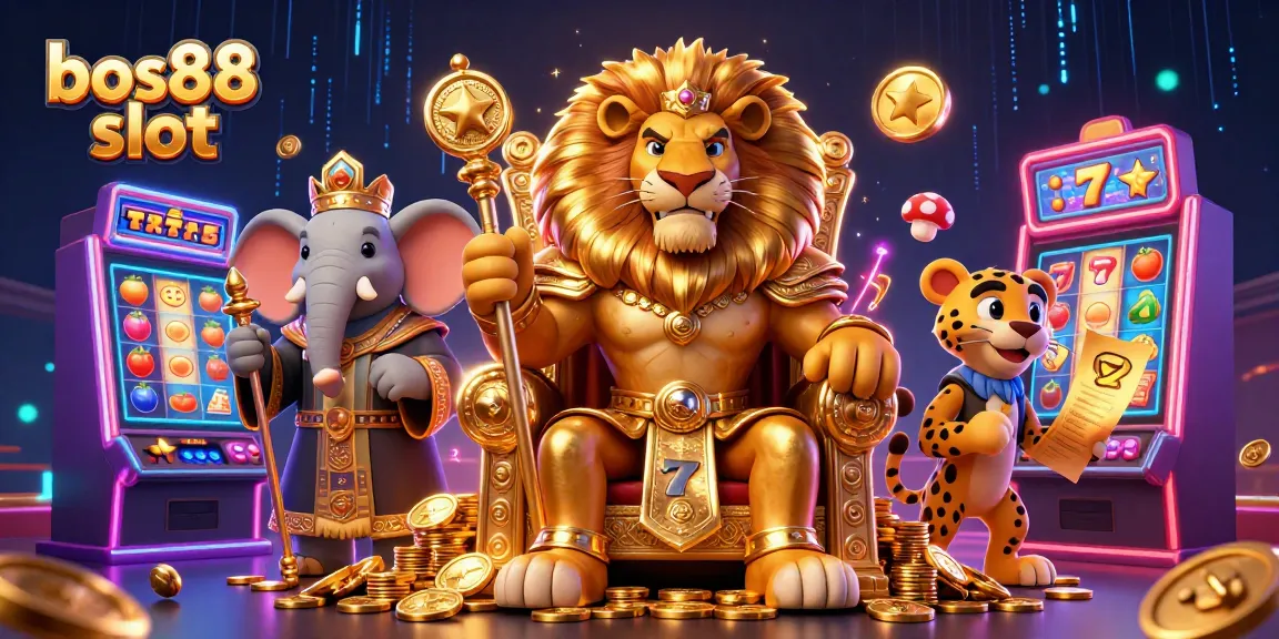 Experience vibrant gaming with bos88 slot in this colorful 3D scene featuring animated slot machines and lively characters.