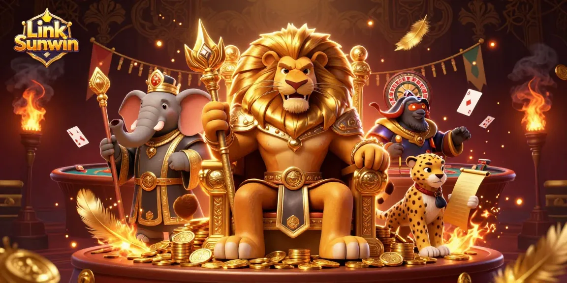 Experience thrilling gaming with Link Sunwin featuring vibrant casino elements and majestic characters.
