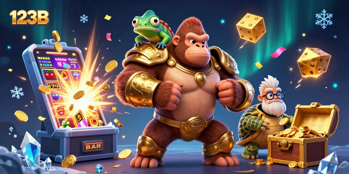 Experience the excitement of 123B with engaging characters and a jackpot explosion in a vibrant casino scene.