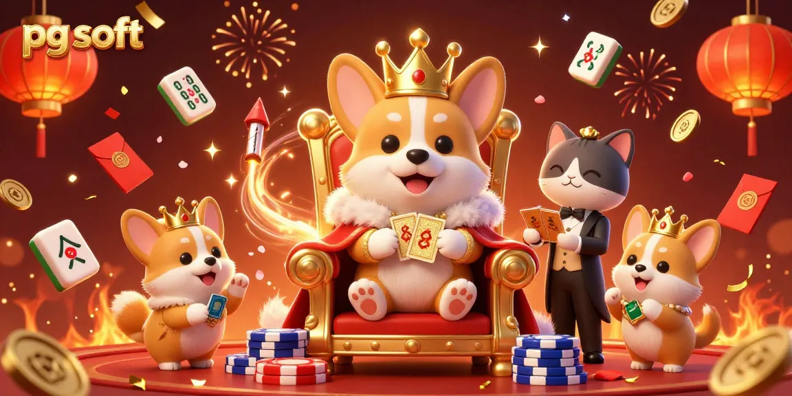 Experience the enchantment of pg soft with an illustrated royal corgi on a poker chip throne.