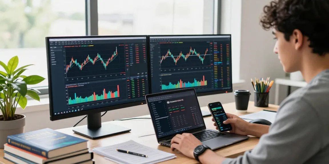 Insightful okx reviews in a dynamic cryptocurrency trading workspace with screens displaying market trends.