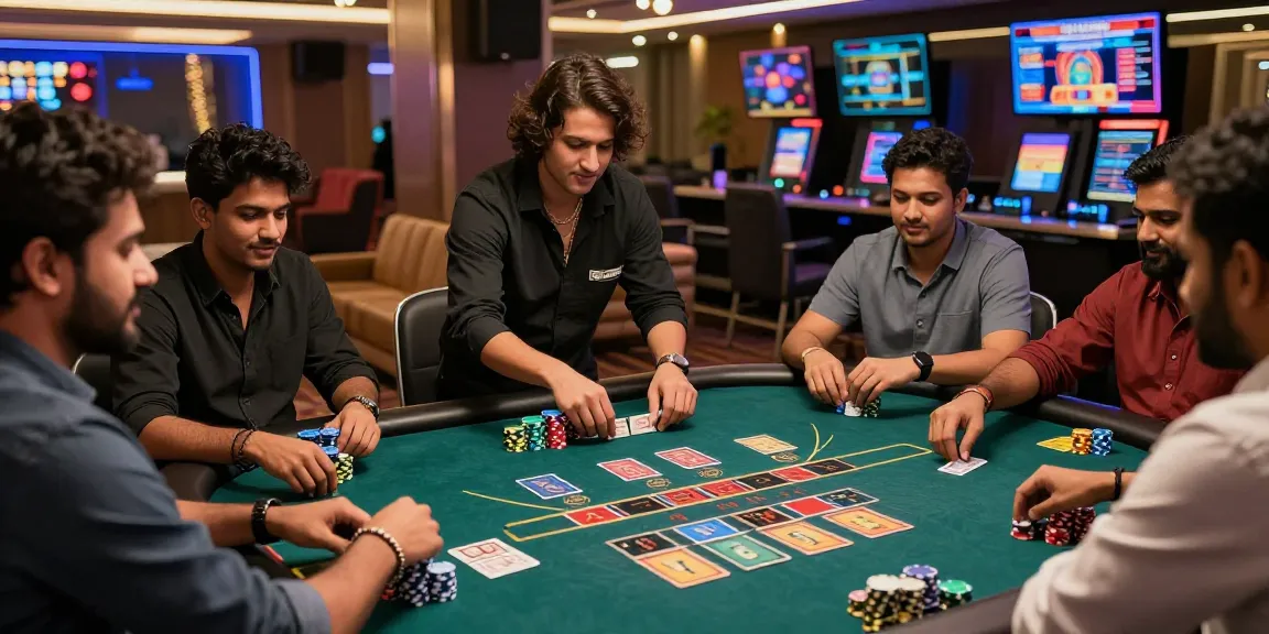 Exciting Andar Bahar game scene with real dealers and players engaging in a live casino setting.