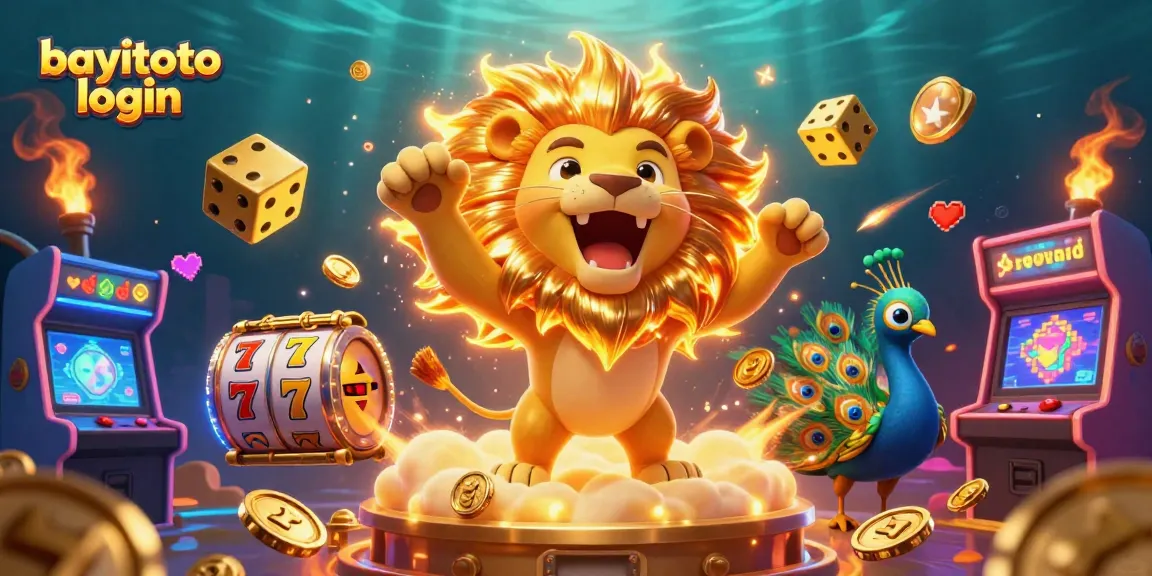 Engage with bayitoto login for the ultimate casino experience featuring dynamic golden dice, slot reels, and vibrant arcade elements.