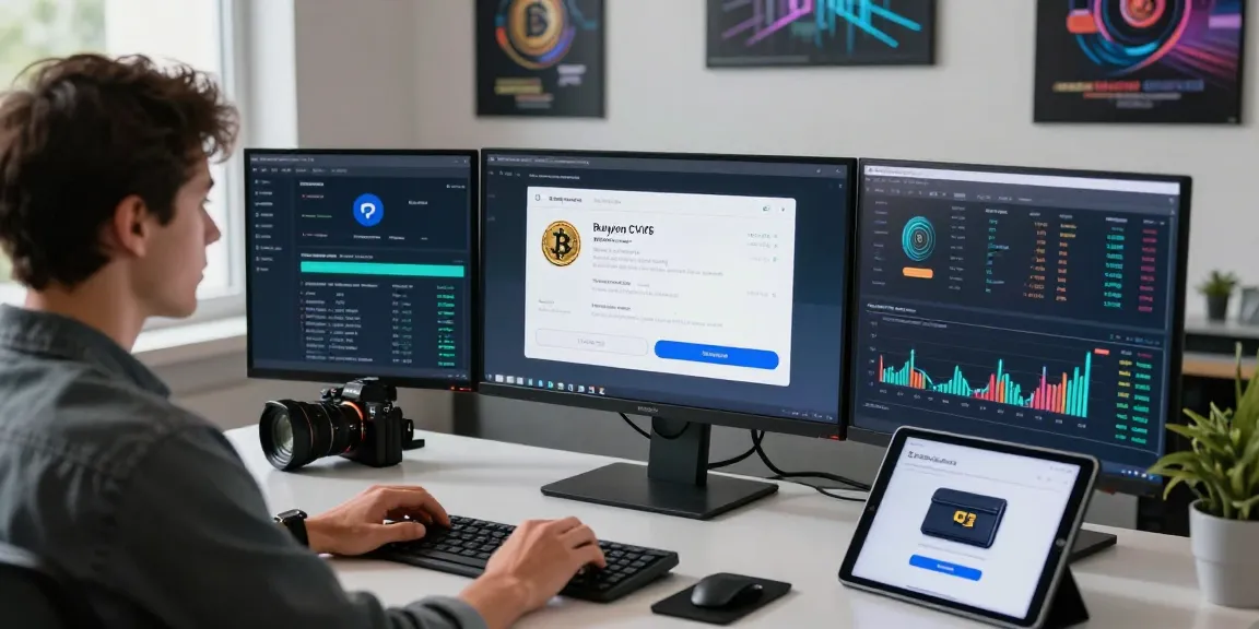 Engaged individual ready to buy CVV using Bitcoin in a modern digital workspace.