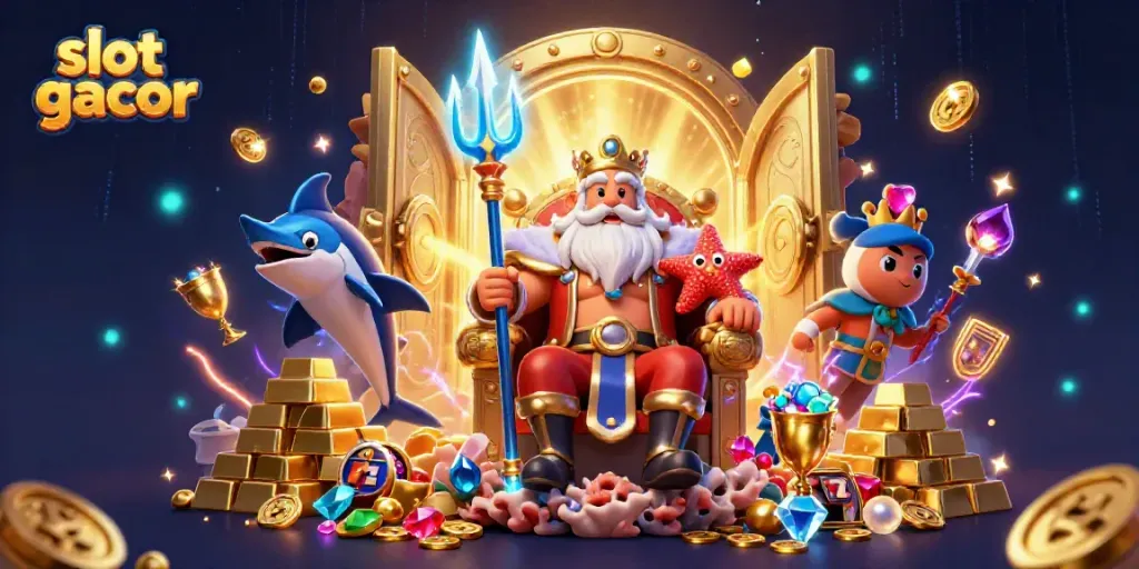 Join the slot gacor adventure with Neptune and treasures in a magical 3D scene.