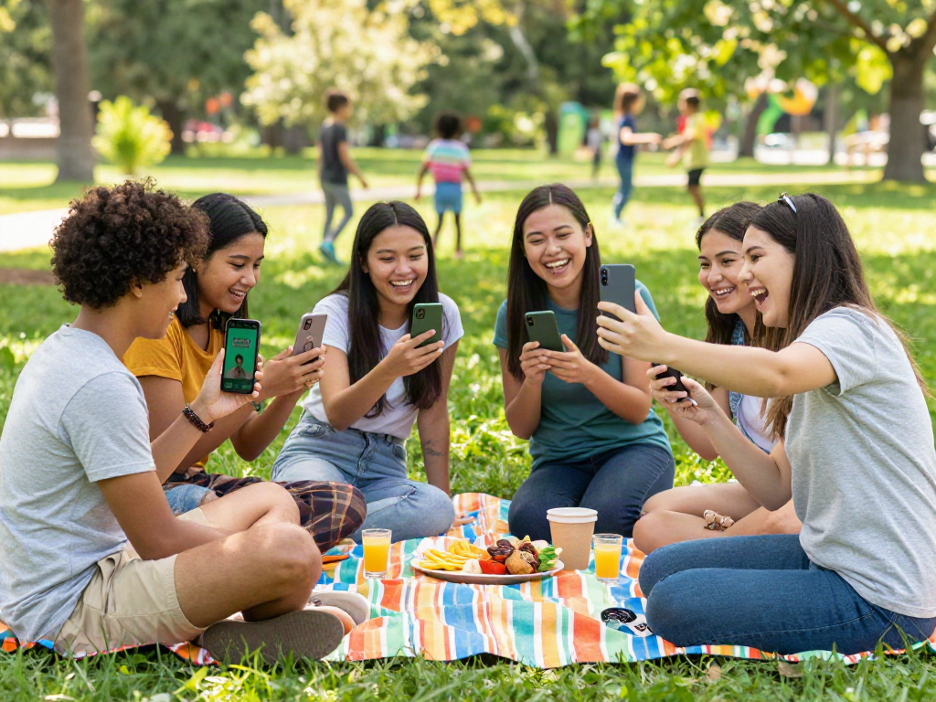 Friends enjoying an outdoor gathering while using age estimation app to discover how old do I look.
