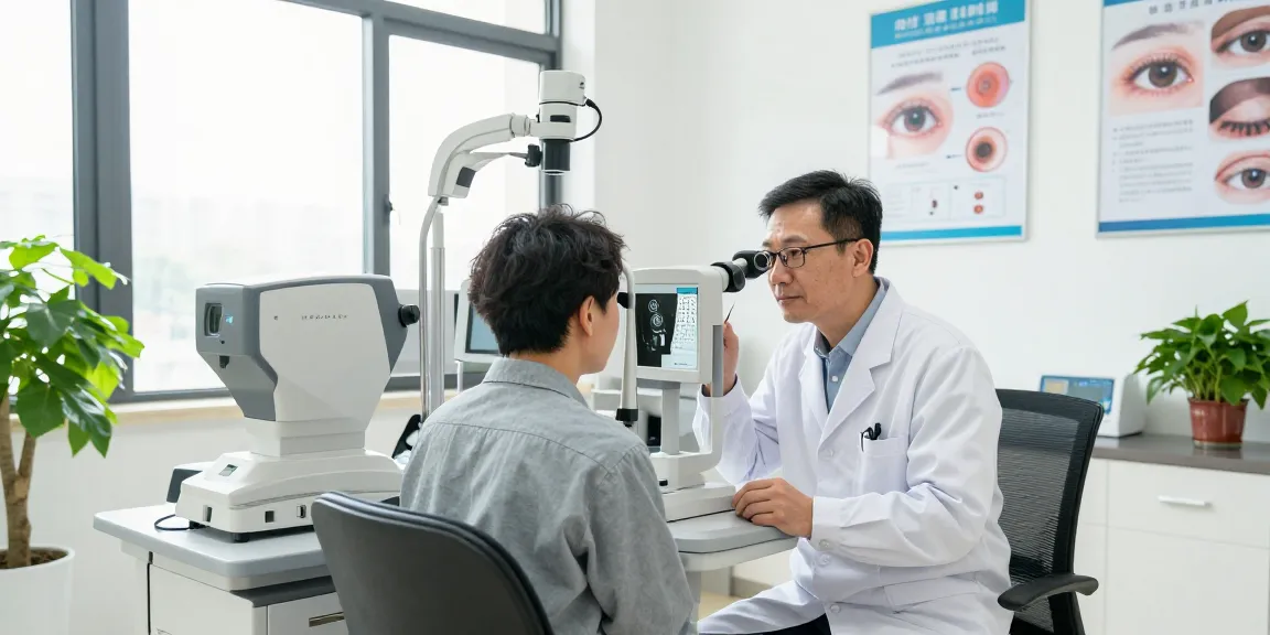 Dr. Tong Man Kit examines a patient’s vision in a modern ophthalmology clinic setting.