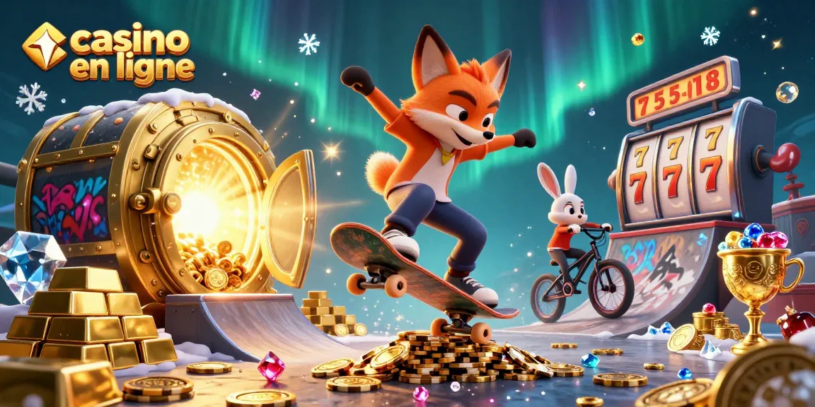 Venez jouer à des jeux de casino en ligne avec un renard et un lapin sur une illustration 3D dynamique