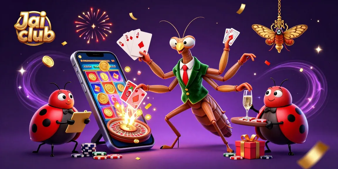 Experience the excitement at Jai club with a vibrant casino scene featuring animated characters in action.