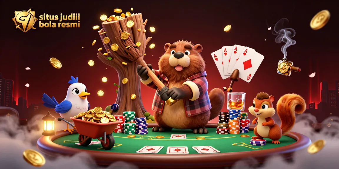 Experience the fun of situs judi bola resmi with a cartoon scene filled with vibrant game elements and characters.