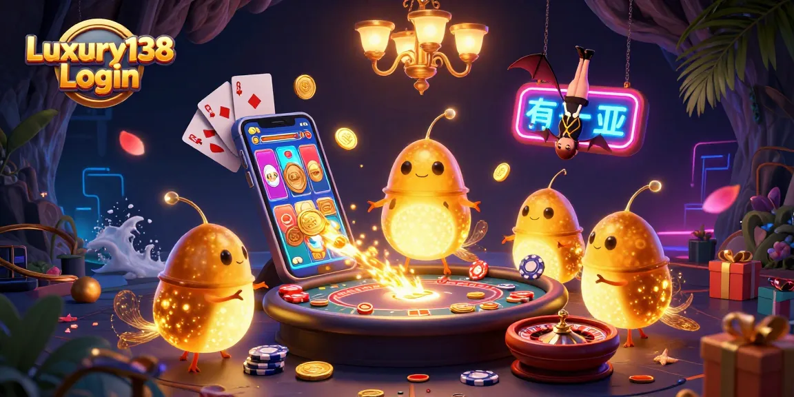 Experience exciting gaming with Luxury138 Login in a vibrant 3D casino scene.