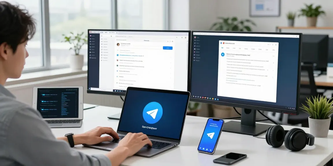 Person demonstrating telegram china safe use with VPN setup in modern office.