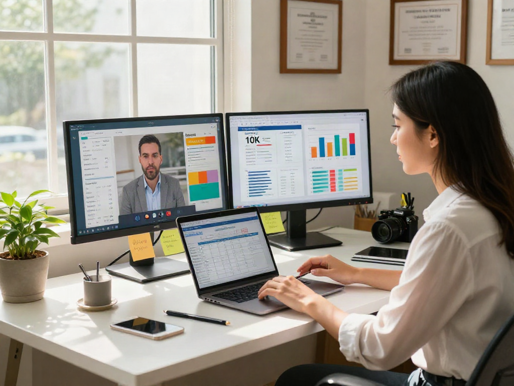 Professional discussing investment strategies for a deposit 10k in a warmly lit home office.