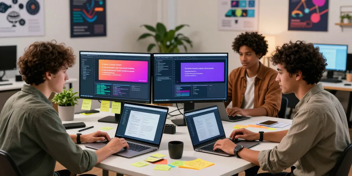 Collaboration in a tech workspace using an AI video generator for dynamic video creation.
