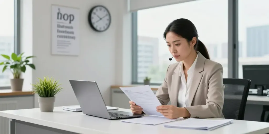 Inkasso in Leipzig debt collection professional reviewing files in modern office