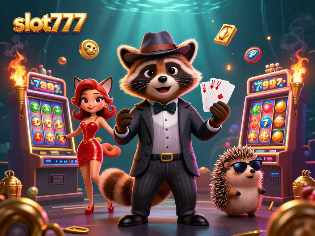 Experience the thrill of slot777 with a vibrant casino scene featuring dynamic slot machines and engaging characters.