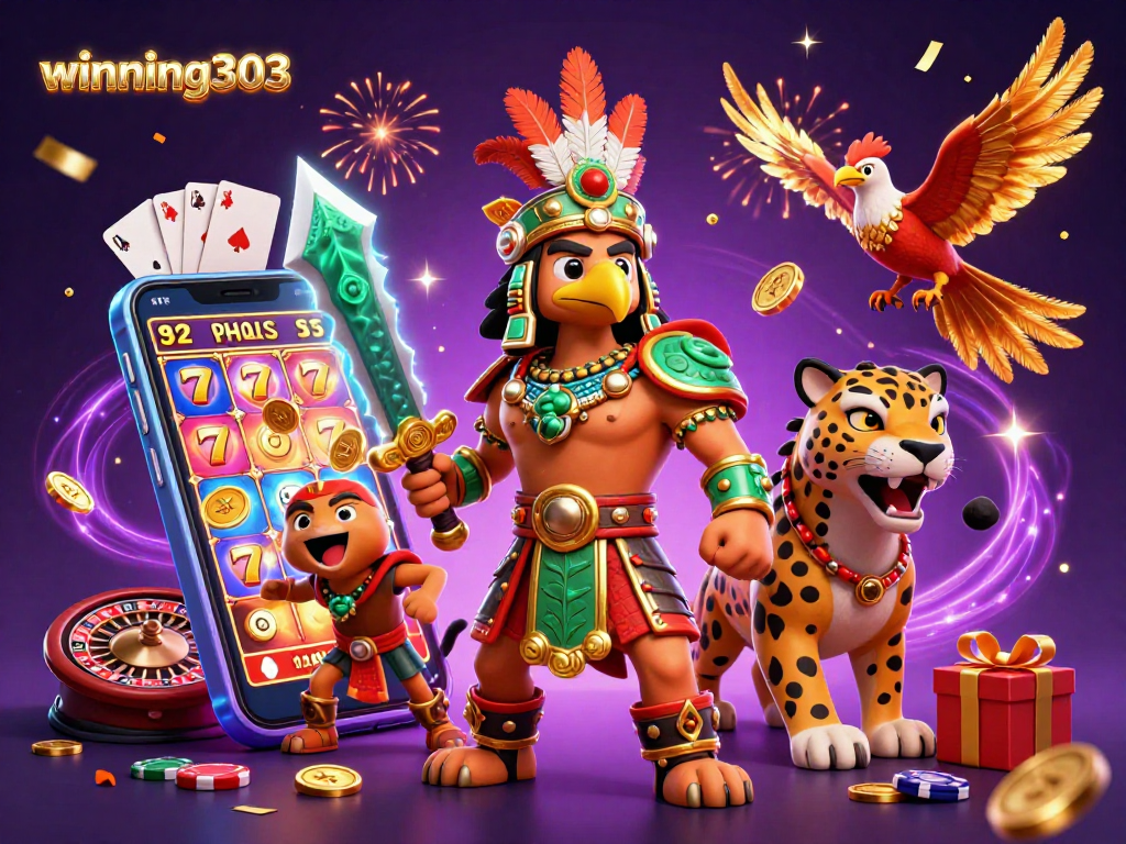 Experience thrilling slot spins with winning303 in a vibrant casino scene.