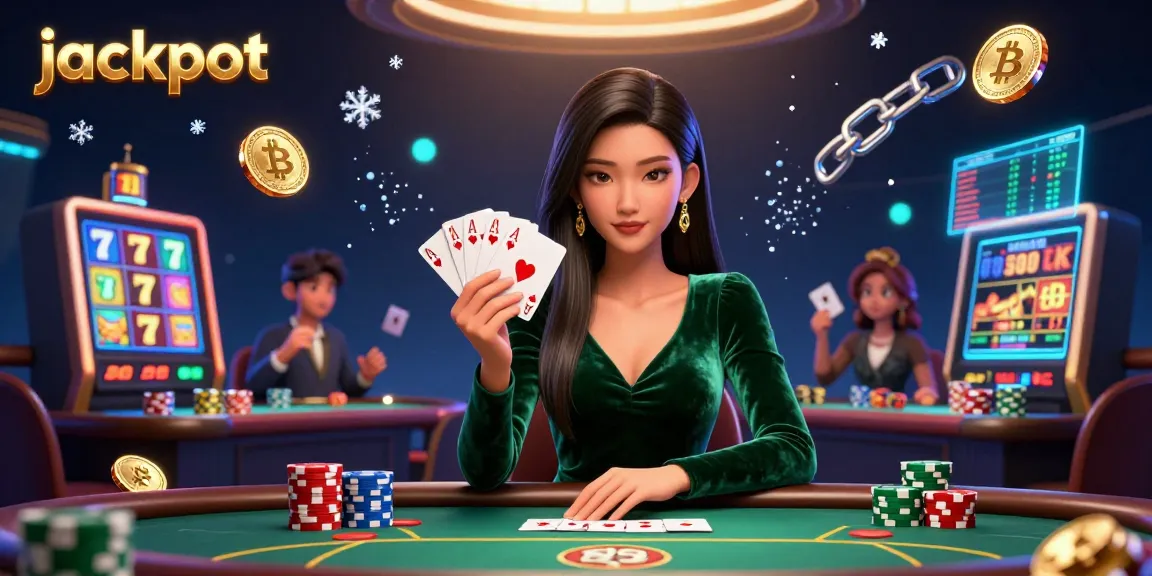 Experience thrilling jackpot action at a luxury casino table with slot elements and Bitcoin coins.