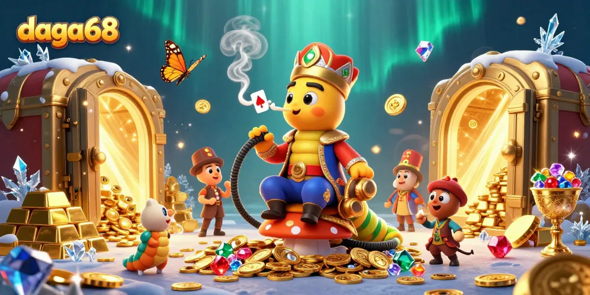 Watch the daga68 caterpillar hookah-master showcase poker hand smoke rings in this vibrant 3D casino scene.