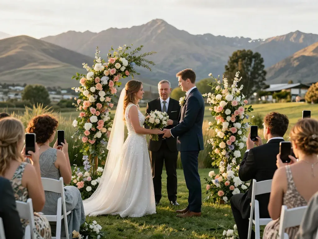 Dunedin wedding photographer captures a couple's emotional vows amidst the stunning Otago landscape.