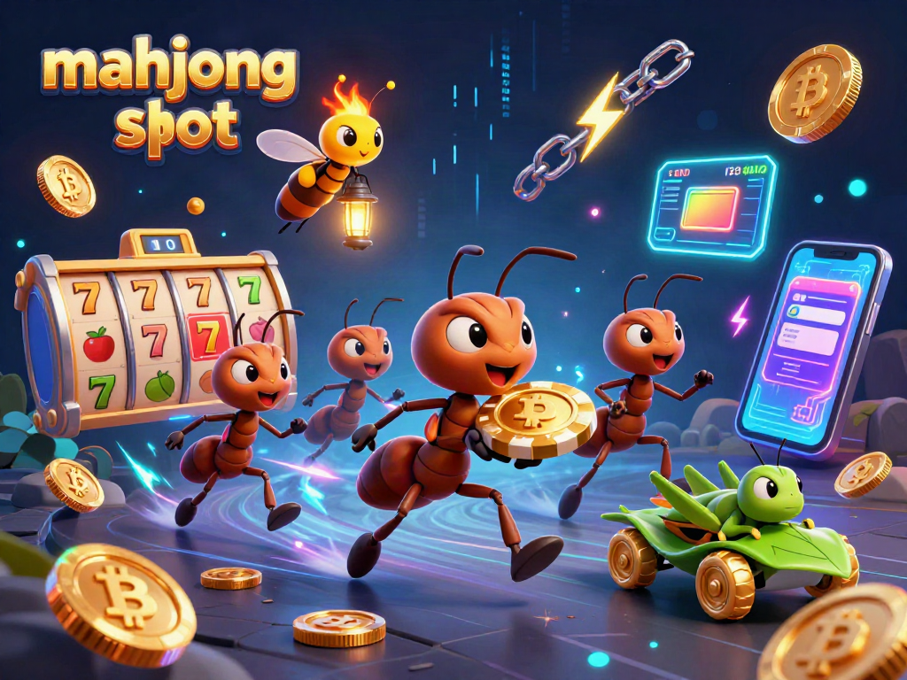 Engage with the mahjong slot world as ants execute a heist surrounded by vibrant animations.