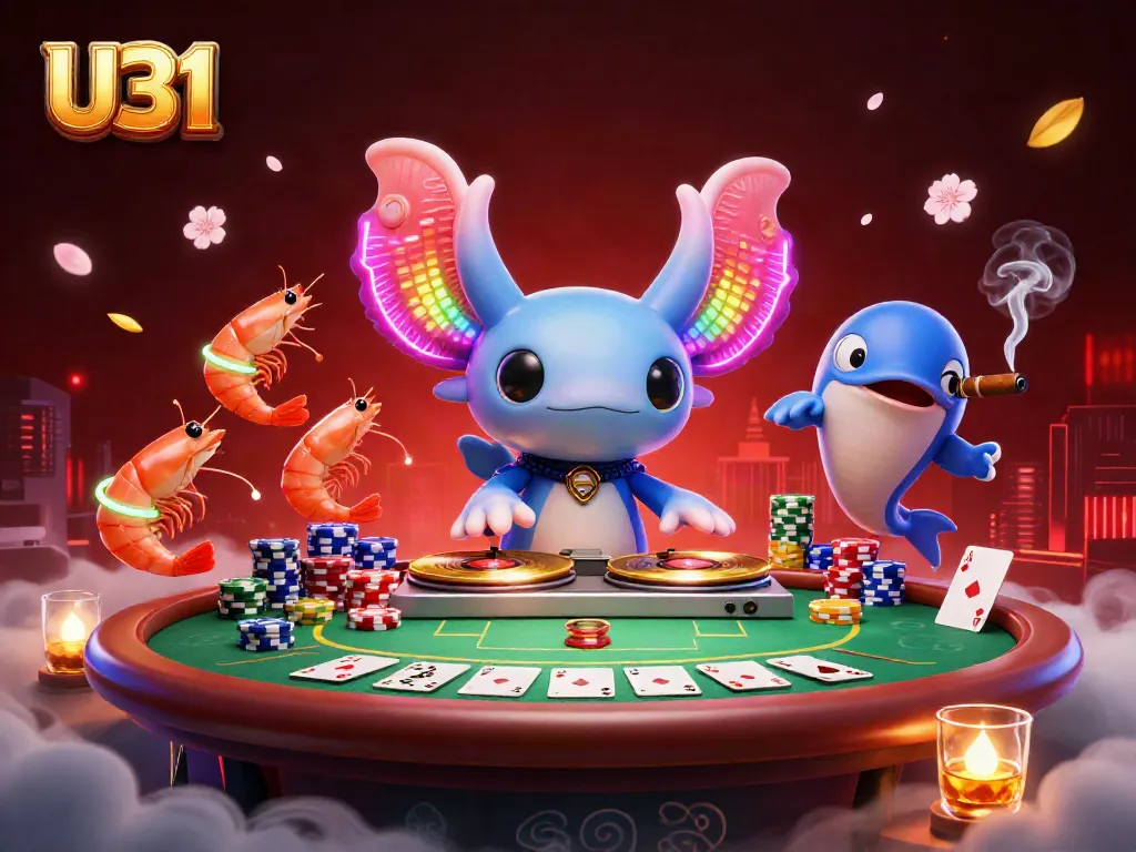 Experience the excitement of U31 online casino with a vibrant 3D party scene featuring a DJ and gaming elements.