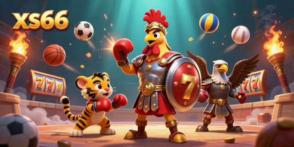 Experience the thrill of gaming at xs66 with a vibrant colosseum scene featuring characters and casino elements.