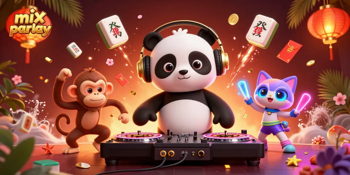 Engage in mix parlay betting as DJ panda spins roulette wheels in a vibrant casino scene.