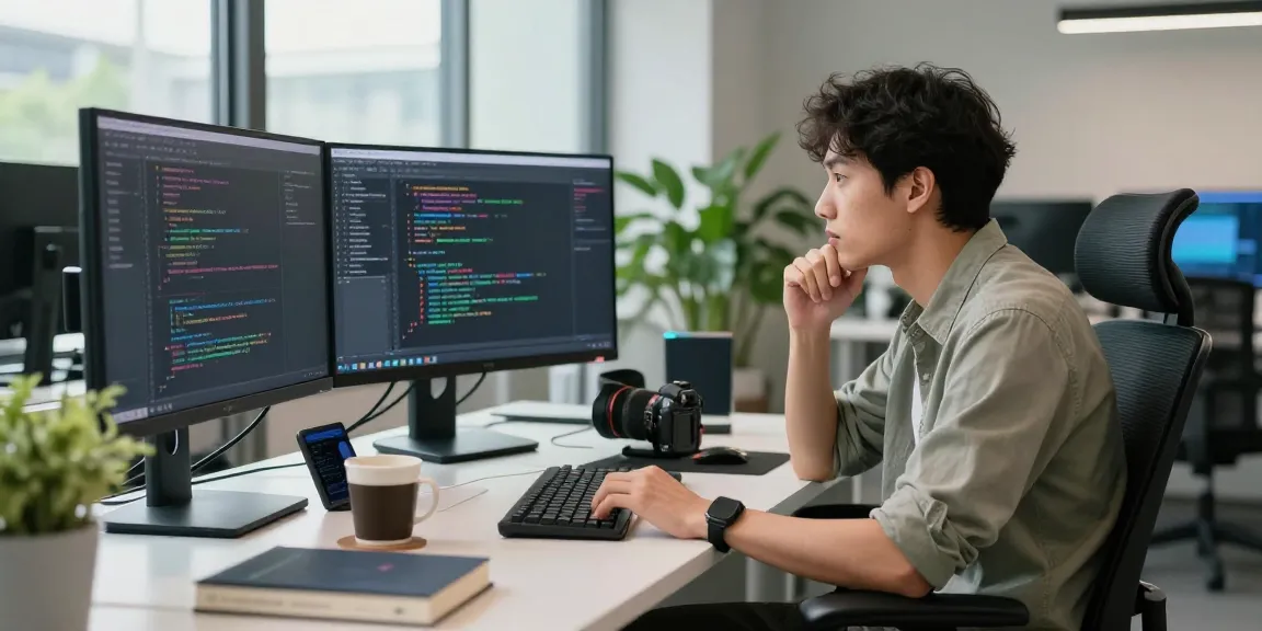 Why does AI matter in tech workplaces, showcasing a developer focused on AI algorithms in a modern office environment.