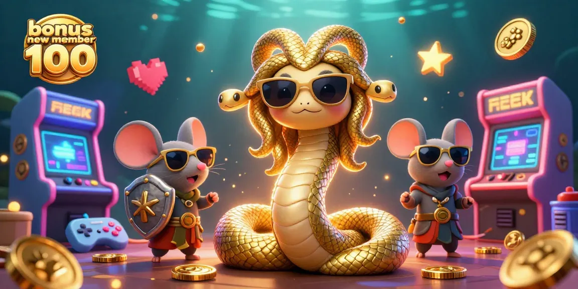 Experience the excitement of bonus new member 100 at the casino with vibrant characters and slot game elements.