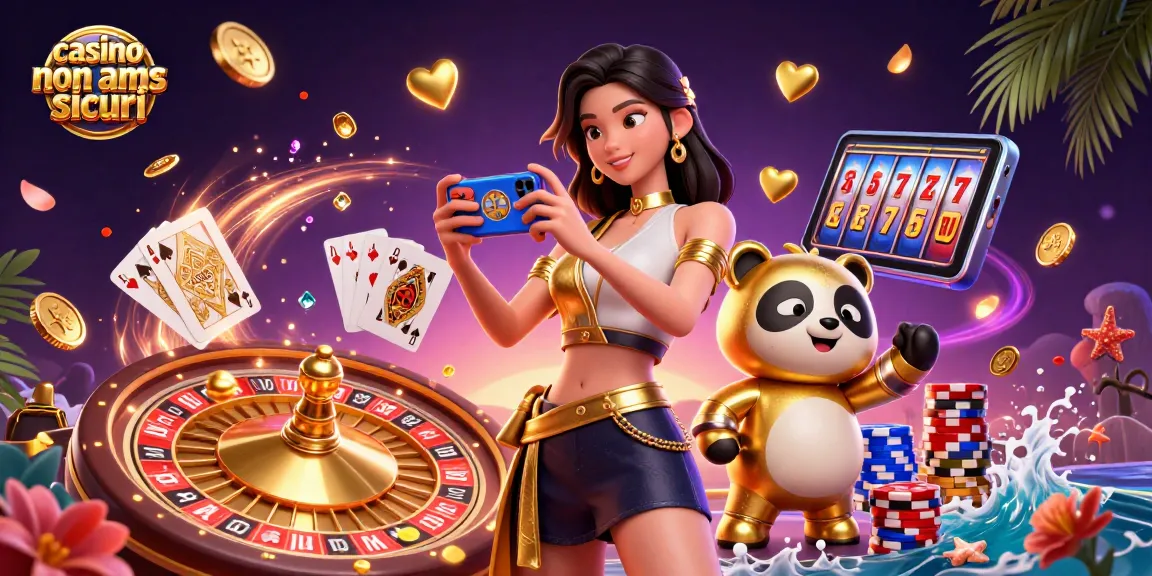 Vivi un'esperienza di gioco emozionante nei casinò non AAMS sicuri con una donna asiatica glamour e una mascotte panda giocosa.