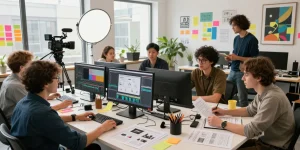 Dynamic team collaboration at Dreambox Studio Sg focused on creative video production.