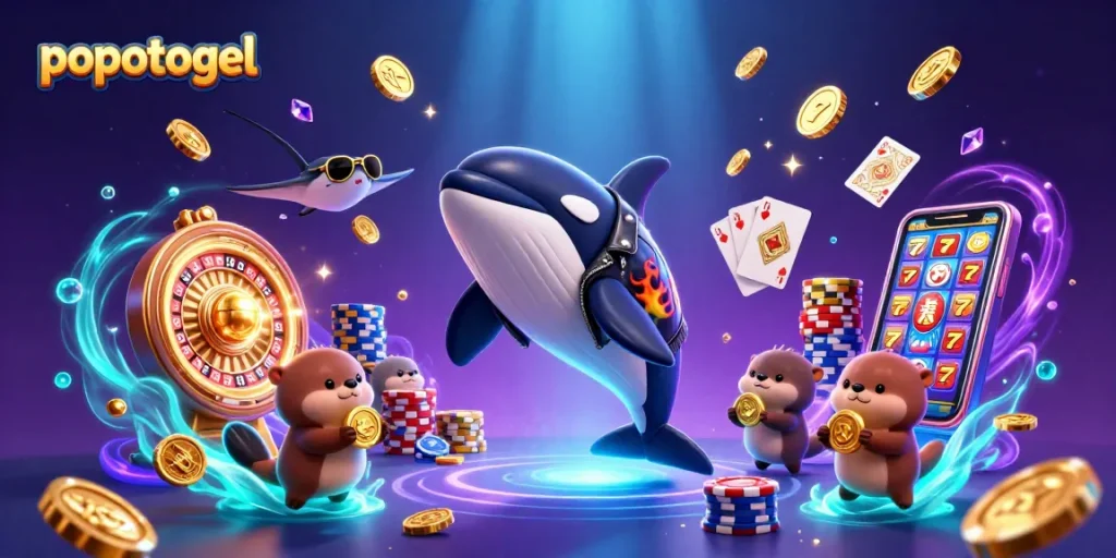Experience excitement with popotogel in an underwater casino scene featuring vibrant characters and rich prizes.
