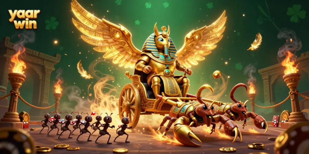 Play your way to victory with yaar win's immersive casino adventure featuring golden scorpion chariots.