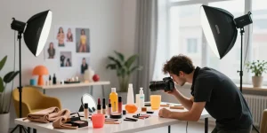 Photographie de produits dans un studio professionnel à Milan, mettant en valeur des articles avec un éclairage soigné.