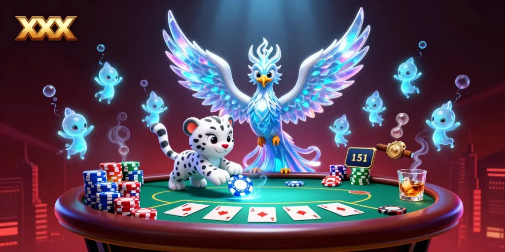 Experience thrilling moments in poker play with xxx's vibrant casino illustration featuring iconic characters.