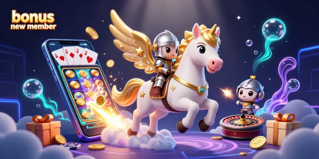Play slot games with the bonus new member offer featuring magical knights and golden treasures.
