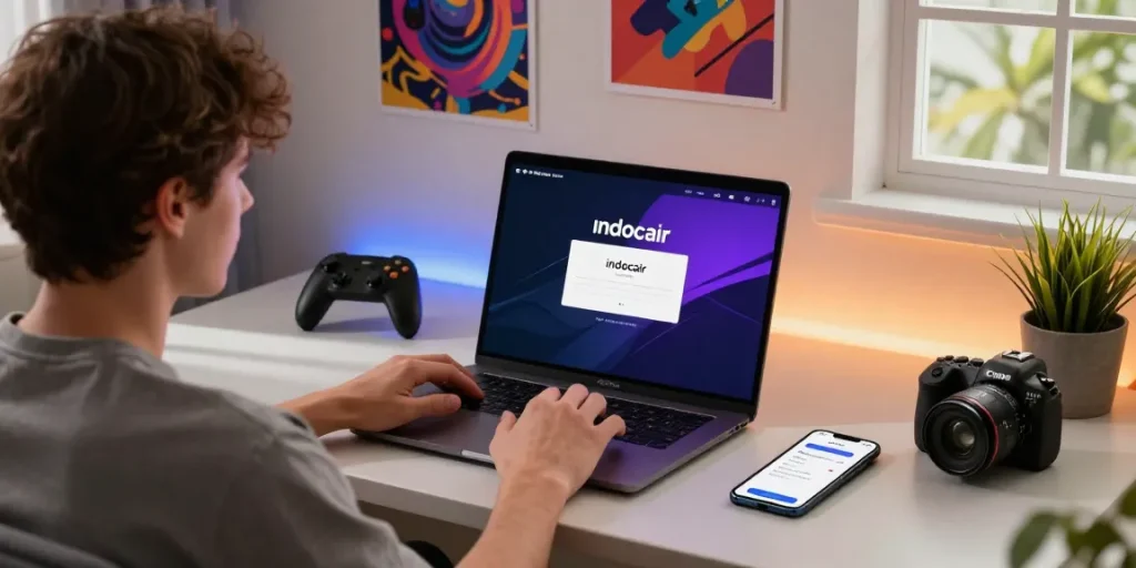 Engaging user interacting with indocair login on modern gaming platform.