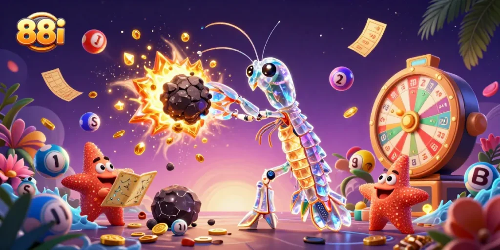 Experience thrilling wins at 88i with a vibrant 3D illustration featuring exciting gaming elements.