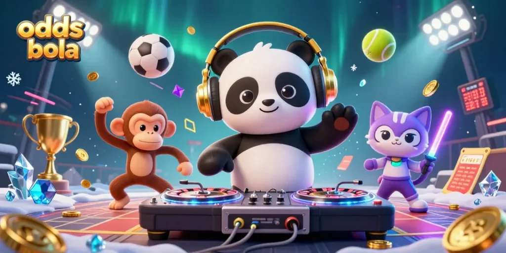 Experience thrilling betting with odds bola in a vibrant 3D illustration featuring DJ panda and friends.